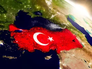 image of the Turkey Flag on the earth by covering border of the country