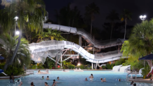night glow view of Slides and Pool at Typhoon Lagoon