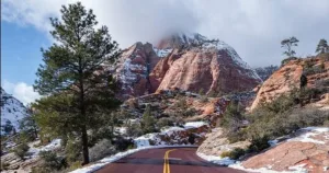 Scenic drive of Zion Canyon in Zion National Park