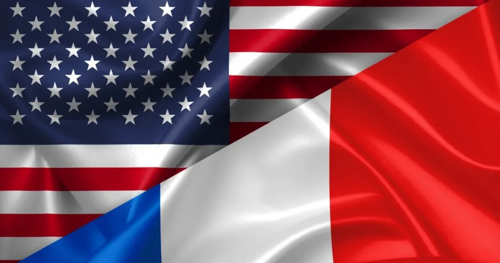 pic of Flags of United States and France representing close friendship