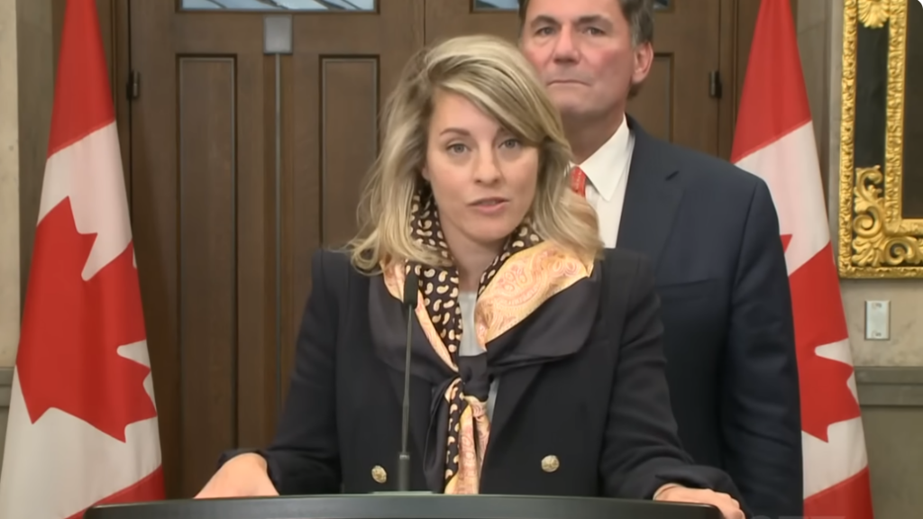 pic of Canada's foreign affairs minister Melanie Joly discussing details on Hardeep Sing Niraj Murder