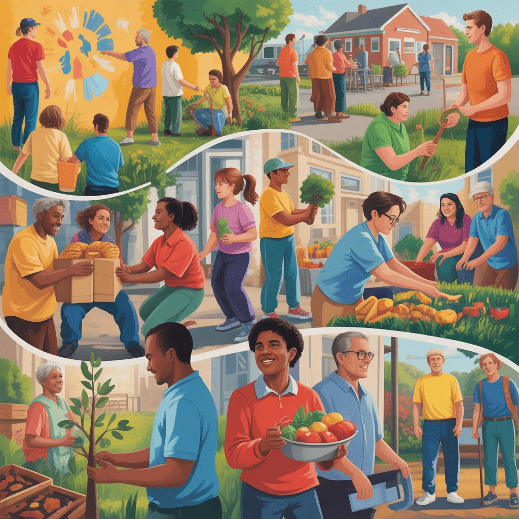 A diverse group of people volunteering and working together on community projects to support social justice