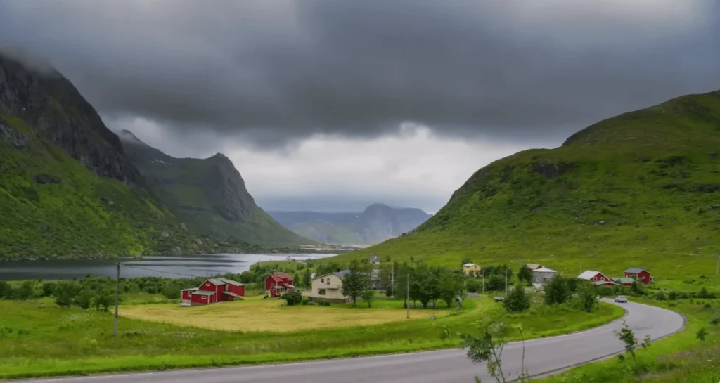 Norway Day time mountains with clouds and greenery Hi World