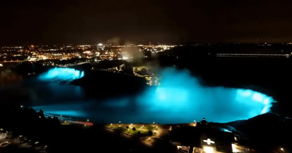 night view blue colors of Niagara Falls 