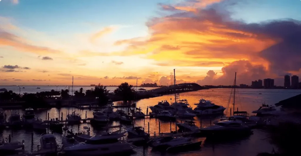 evening pic of beach and boats: Key Largo & Key West
