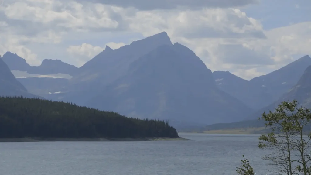 view of Mountains and lake of lake Macdonald at Glacier National Park 