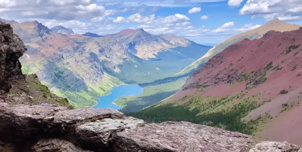 View of Green Mountains & Blue lake at Glacier National Park