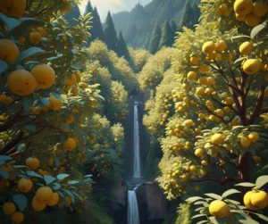 Image of Yuzu Tree with water falls and fruits