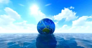 Image of World globe on Blue sea, Problems in the world