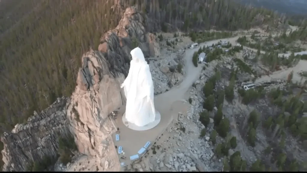 Ariel view of Statue of Lady of the Rockies