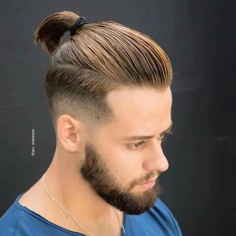 images of The Stylish Slicked Back Ponytail Style, Haircuts for Men with Straight Hair