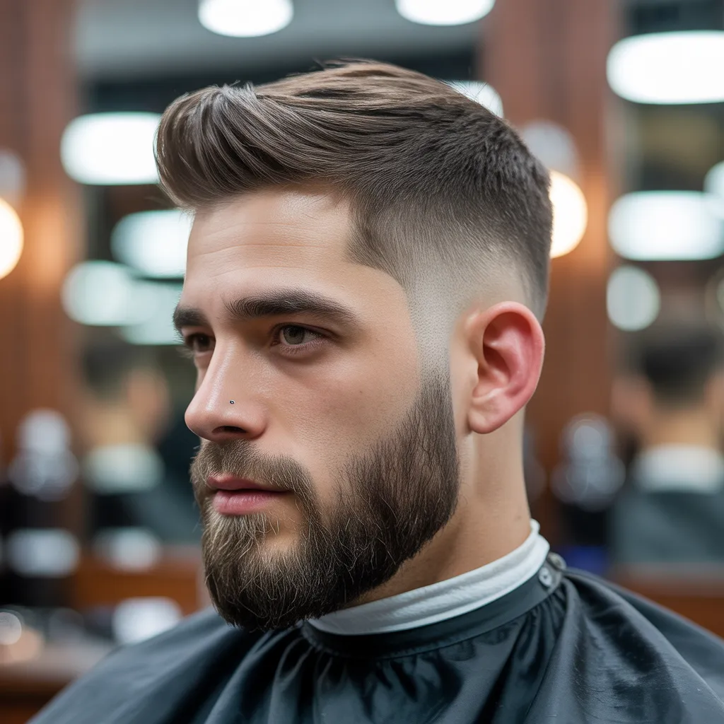 Classic double side fade haircut with clean faded sides and textured top hairstyle