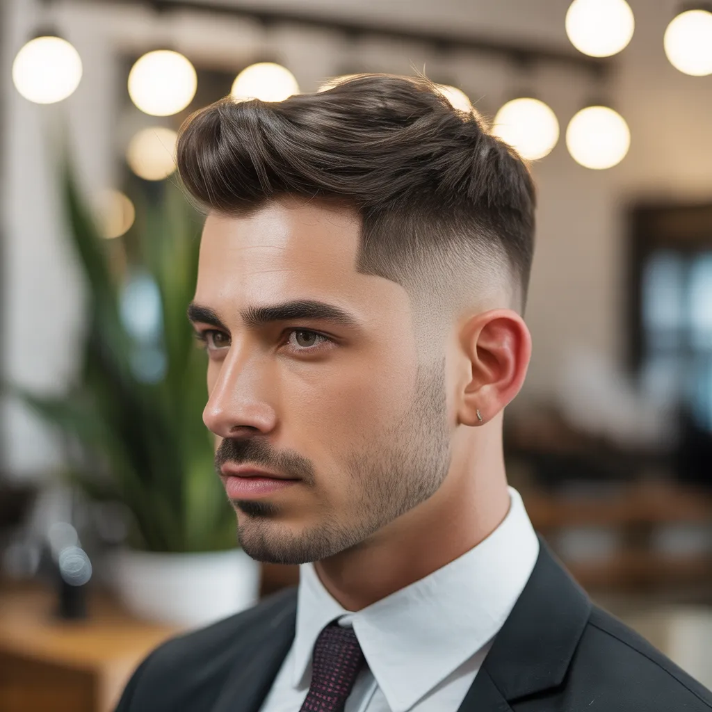 Classic taper haircut for men with oval face, featuring longer hair on top and gradually tapered sides with a clean neckline