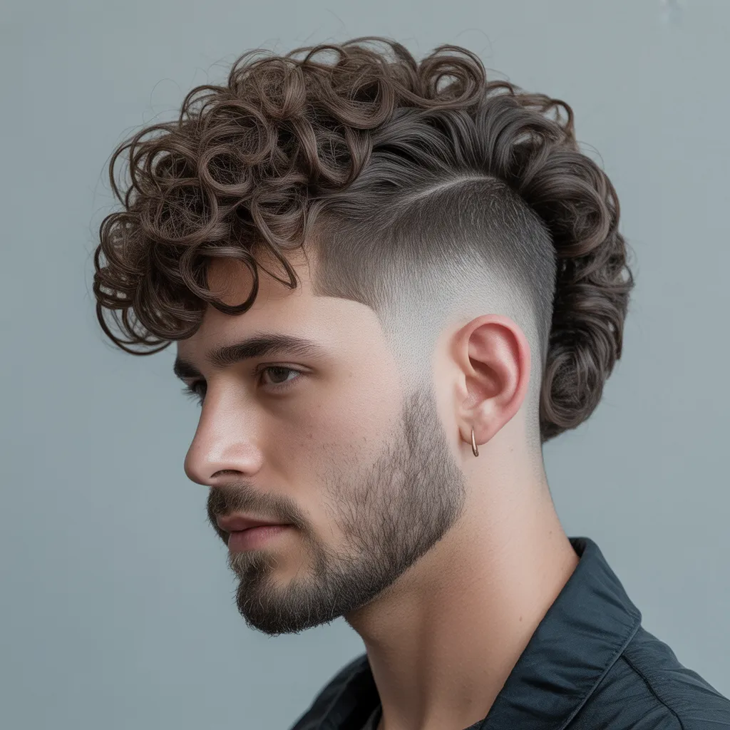 Curly double side haircut with faded sides and natural curls on top