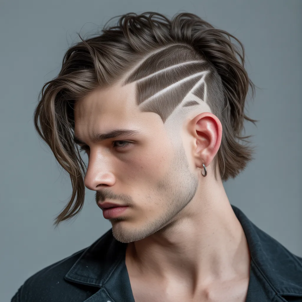 Double side undercut haircut with shaved sides and long hair on top