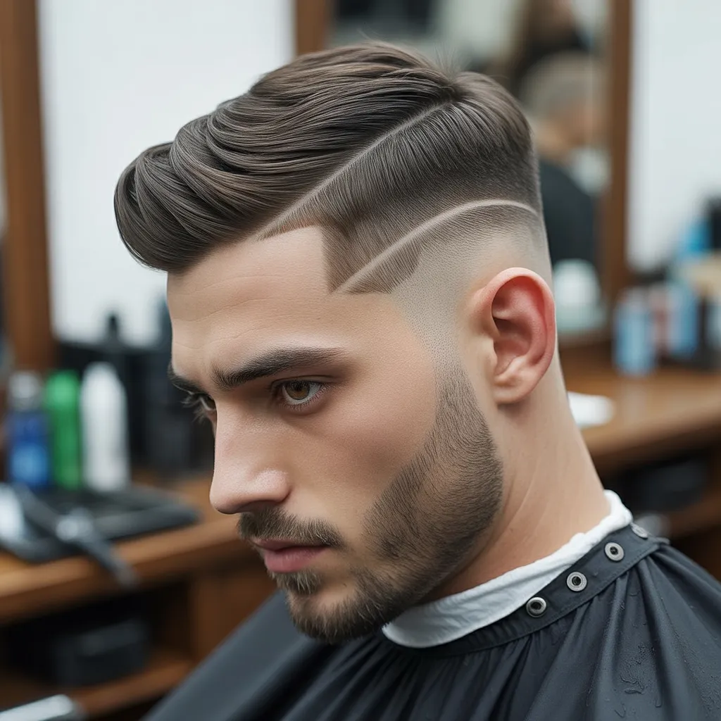 Hard part double side haircut with shaved part line and faded sides