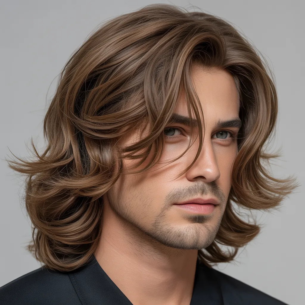 "Long flowing hairstyle for men with oval faces, featuring medium to long layers, natural texture, and a casual, effortless look"