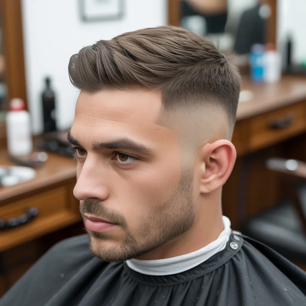 Low fade double side haircut with textured hair on top