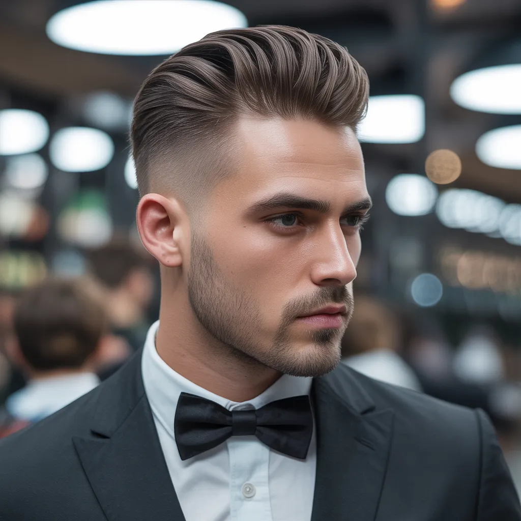 Slick back double side haircut with faded sides hairstyle