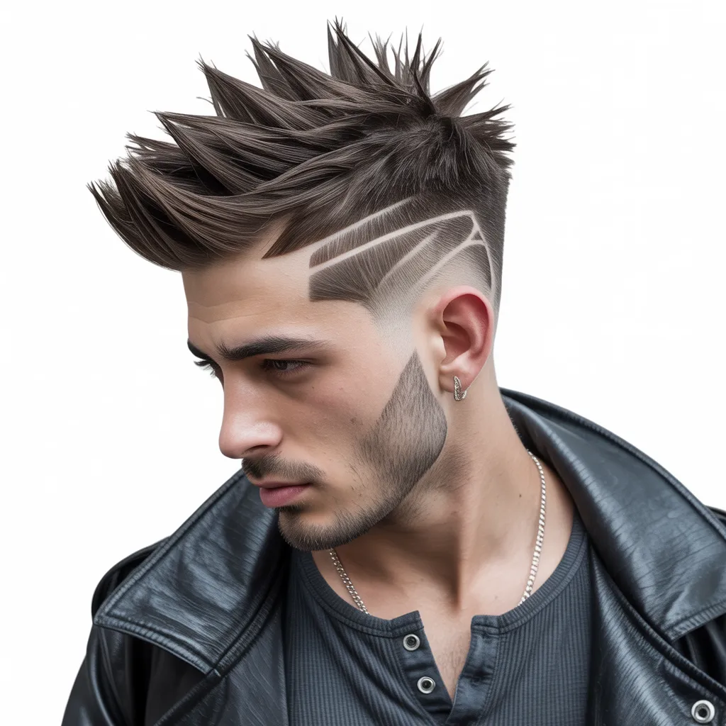 Spiky double side haircut with short faded sides and spiky top hair