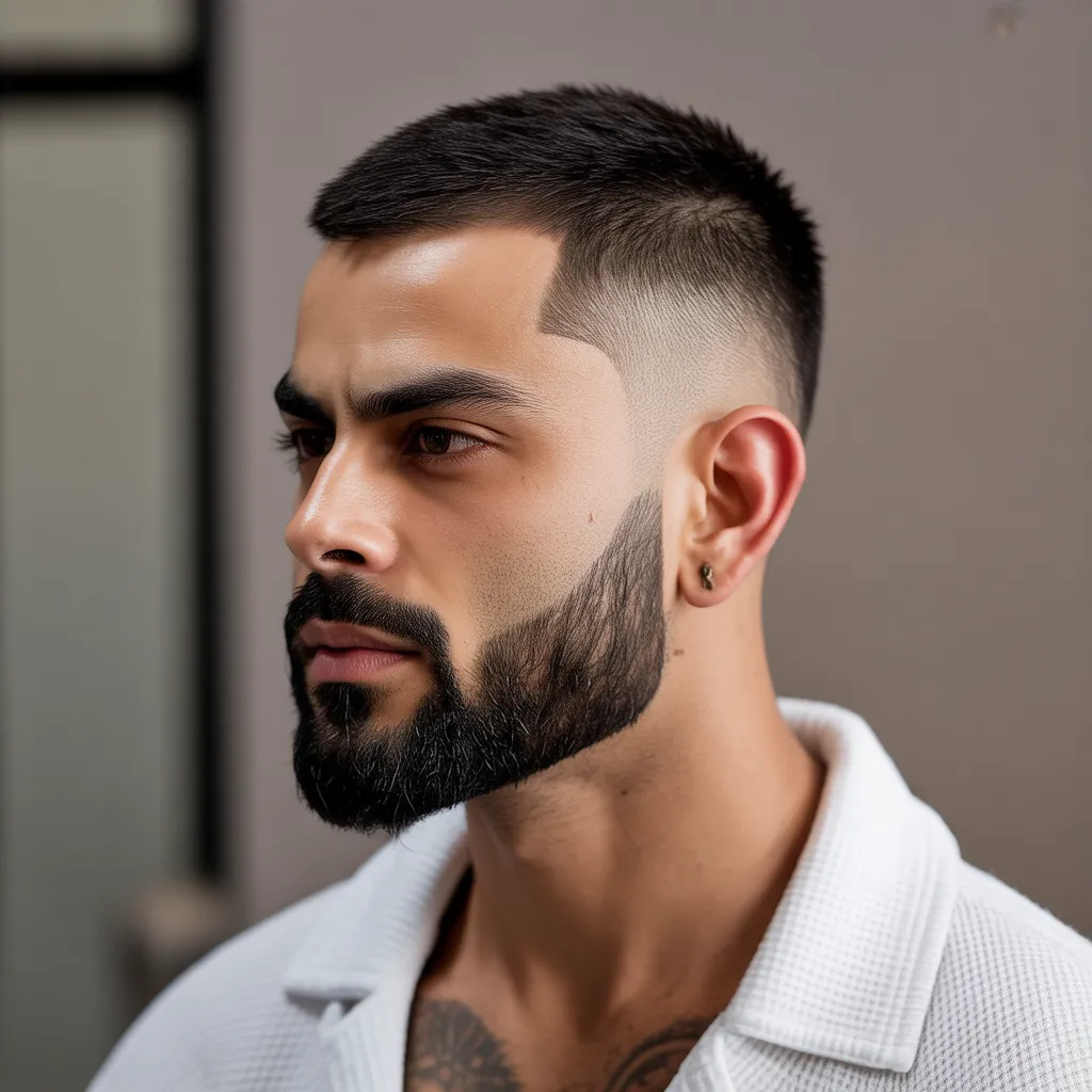 Virat Kohli buzz cut hairstyle with beard inspiration
