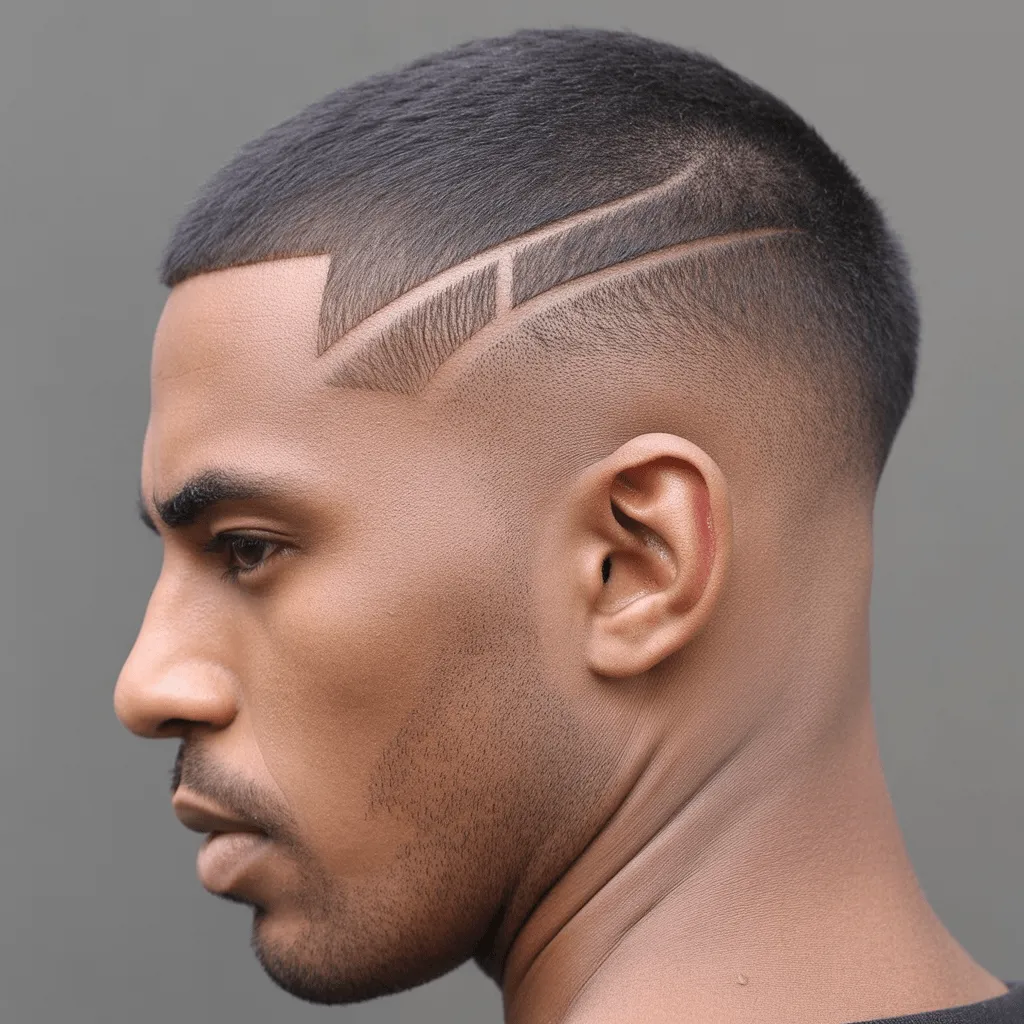 A close-up of a man’s sharp V-shape fade haircut with clean lines accentuating his jawline and neck.