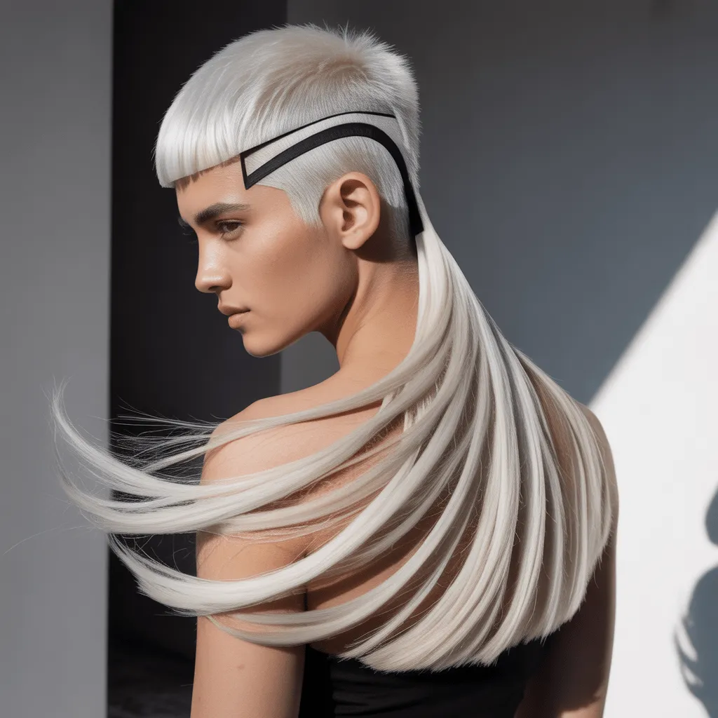 2025 Best Warrior Haircut Styles: The Ultimate Guide 17 A dramatic warrior wolf tail haircut with a tapering crown and long, flowing tail, giving off a wild, bold vibe.