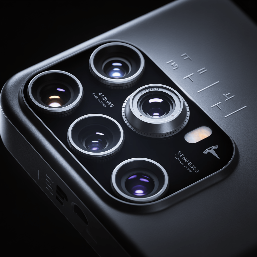 A close-up of the Tesla Pi Phone’s 48MP camera, showcasing its advanced camera system.