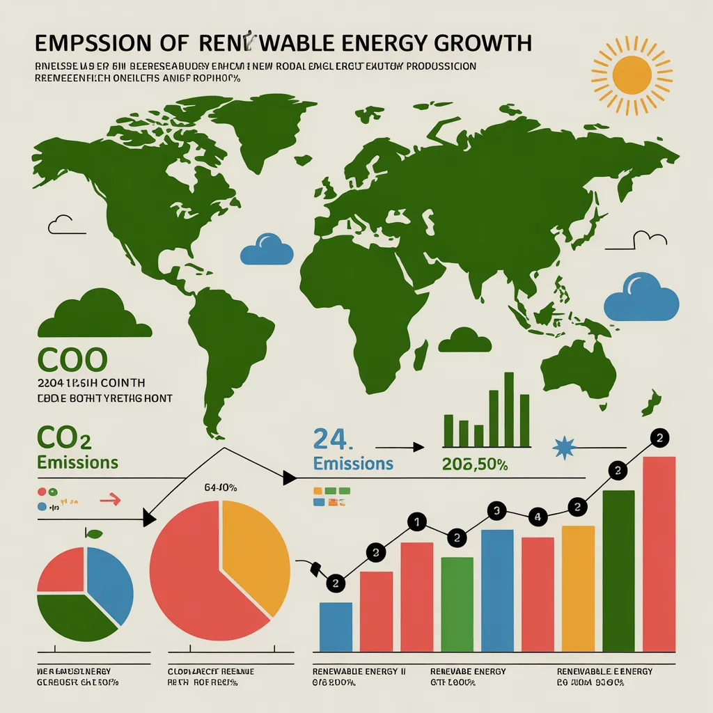 Is Climate Change Getting Better? Progress vs. Reality Explained 4 Infographic-style comparison of global emissions and renewable energy growth, with key statistics like CO₂ emissions and renewable energy percentage in global electricity production.