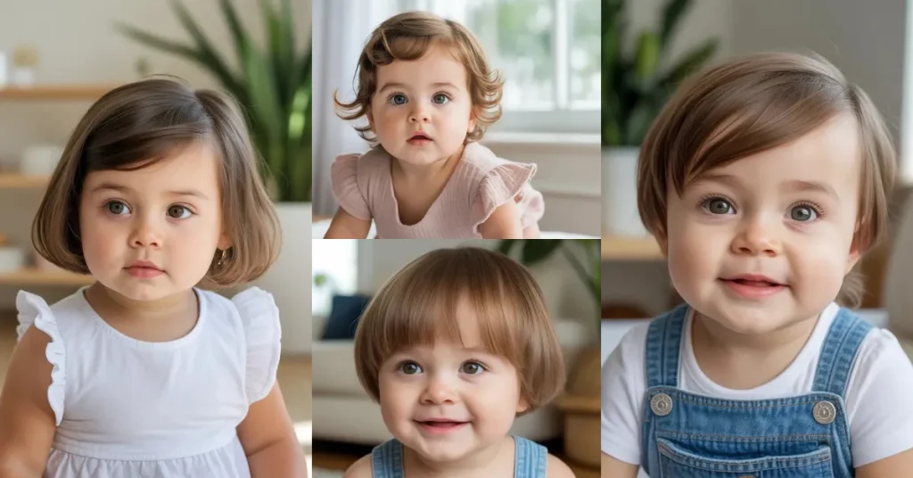 Cute toddler with classic baby bowl haircut.