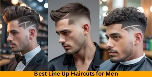 Pompadour with line up haircut featuring high volume hair and sharp edges.