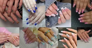 The feature image of 3D flower nail designs Pedicured feet with 3D tiny white flowers on big toes and coordinating pastel polish on other toes, shown in strappy sandals