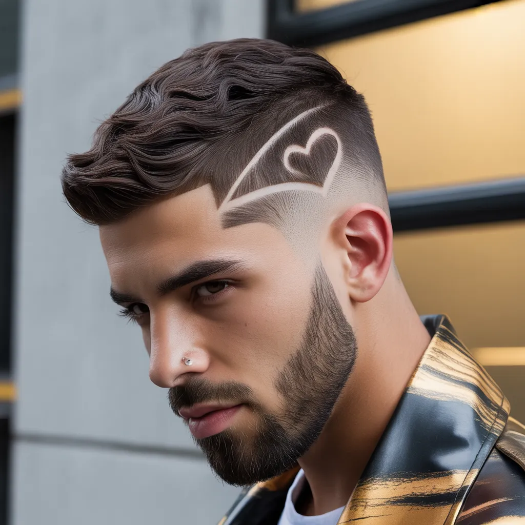 Celebrity inspired Drake heart haircut with stylish fade