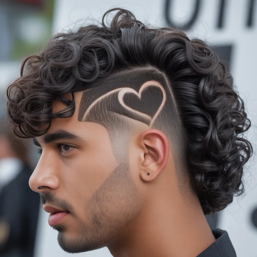 Drake heart haircut with curly hair and textured top