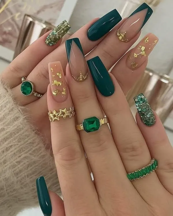 Green Nail Designs: 2026 Sage & Emerald Trends 2 Sage green French tip nails with soft nude base, minimalist elegant manicure, almond shape muted green tips professional nail photography