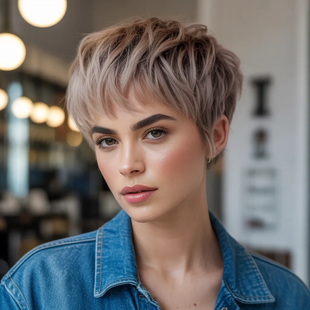 Best Wolf Haircut Styles for Girls: Short, Medium & Long Hair 2 Short textured wolf cut hairstyle for girls with choppy layers and soft fringe bangs creating a trendy modern look.